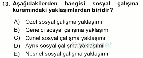 Sosyal Hizmet Uygulamaları 2017 - 2018 Ara Sınavı 13.Soru