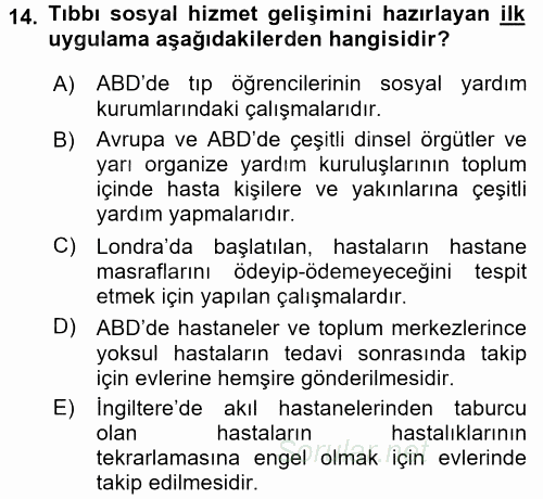 Sosyal Hizmet Uygulamaları 2017 - 2018 Ara Sınavı 14.Soru