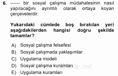 Sosyal Hizmet Uygulamaları 2017 - 2018 Ara Sınavı 6.Soru