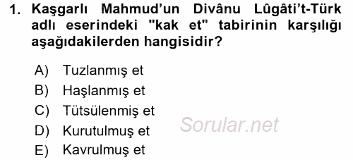 Türk Mutfak Kültürü 2017 - 2018 Ara Sınavı 1.Soru