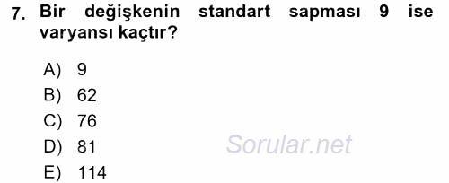 Sağlık Alanında İstatistik 2017 - 2018 Ara Sınavı 7.Soru