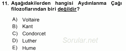 Siyasi Düşünceler Tarihi 2016 - 2017 Dönem Sonu Sınavı 11.Soru