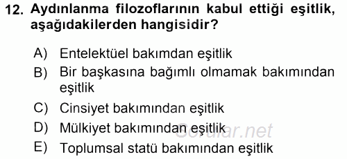 Siyasi Düşünceler Tarihi 2016 - 2017 Dönem Sonu Sınavı 12.Soru
