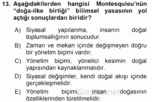 Siyasi Düşünceler Tarihi 2016 - 2017 Dönem Sonu Sınavı 13.Soru