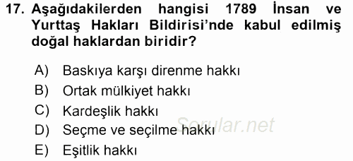 Siyasi Düşünceler Tarihi 2016 - 2017 Dönem Sonu Sınavı 17.Soru