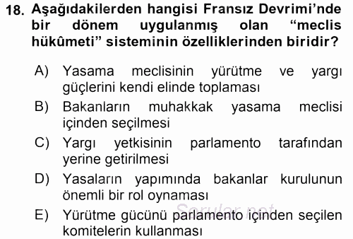 Siyasi Düşünceler Tarihi 2016 - 2017 Dönem Sonu Sınavı 18.Soru