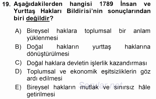 Siyasi Düşünceler Tarihi 2016 - 2017 Dönem Sonu Sınavı 19.Soru