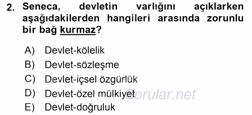 Siyasi Düşünceler Tarihi 2016 - 2017 Dönem Sonu Sınavı 2.Soru