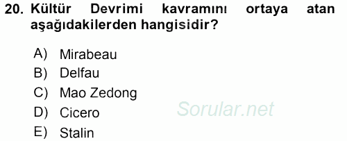 Siyasi Düşünceler Tarihi 2016 - 2017 Dönem Sonu Sınavı 20.Soru