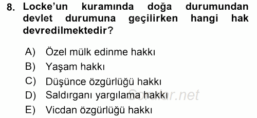 Siyasi Düşünceler Tarihi 2016 - 2017 Dönem Sonu Sınavı 8.Soru