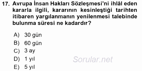 Vergi Yargılaması Hukuku 2015 - 2016 Dönem Sonu Sınavı 17.Soru