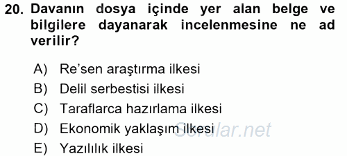 Vergi Yargılaması Hukuku 2015 - 2016 Dönem Sonu Sınavı 20.Soru