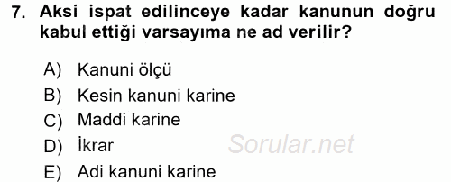 Vergi Yargılaması Hukuku 2015 - 2016 Dönem Sonu Sınavı 7.Soru