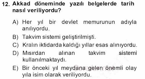 Eski Mezopotamya ve Mısır Tarihi 2013 - 2014 Ara Sınavı 12.Soru