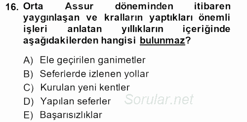 Eski Mezopotamya ve Mısır Tarihi 2013 - 2014 Ara Sınavı 16.Soru