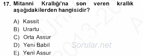 Eski Mezopotamya ve Mısır Tarihi 2013 - 2014 Ara Sınavı 17.Soru