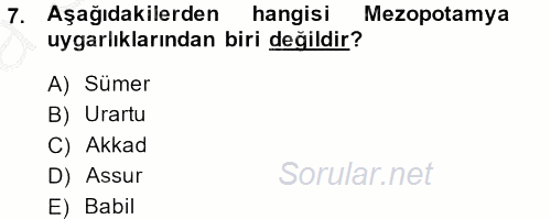 Eski Mezopotamya ve Mısır Tarihi 2013 - 2014 Ara Sınavı 7.Soru