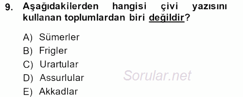 Eski Mezopotamya ve Mısır Tarihi 2013 - 2014 Ara Sınavı 9.Soru