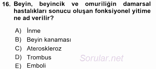 Yaşlı ve Hasta Bakım Hizmetleri 2016 - 2017 Ara Sınavı 16.Soru