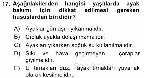 Yaşlı ve Hasta Bakım Hizmetleri 2016 - 2017 Ara Sınavı 17.Soru