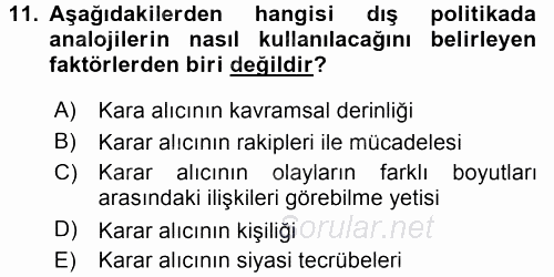 Diş Politika Analizi 2016 - 2017 Dönem Sonu Sınavı 11.Soru