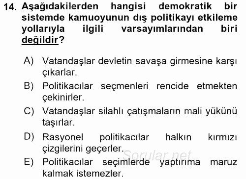 Diş Politika Analizi 2016 - 2017 Dönem Sonu Sınavı 14.Soru