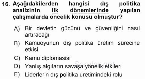 Diş Politika Analizi 2016 - 2017 Dönem Sonu Sınavı 16.Soru
