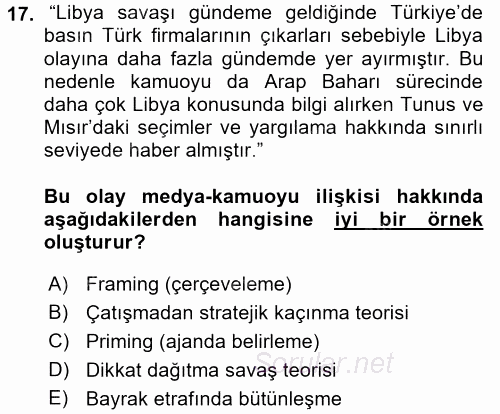 Diş Politika Analizi 2016 - 2017 Dönem Sonu Sınavı 17.Soru