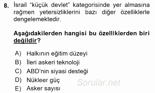 Diş Politika Analizi 2016 - 2017 Dönem Sonu Sınavı 8.Soru