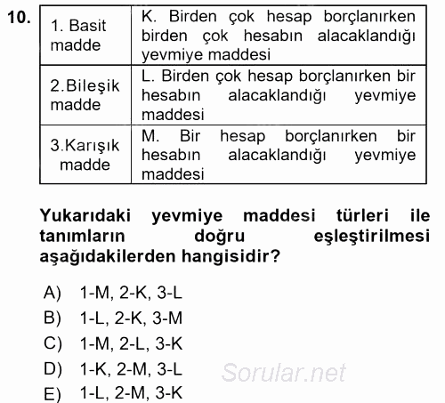 Genel Muhasebe 2017 - 2018 Ara Sınavı 10.Soru