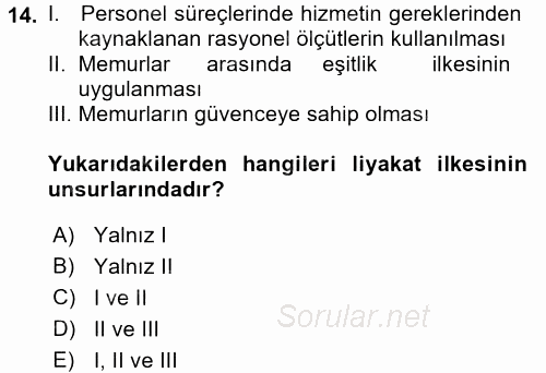 Kamu Personel Hukuku 2017 - 2018 Ara Sınavı 14.Soru