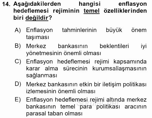 Para Politikası 2017 - 2018 3 Ders Sınavı 14.Soru