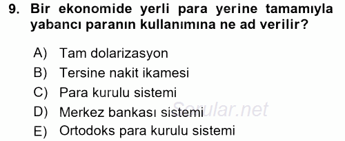 Para Politikası 2017 - 2018 3 Ders Sınavı 9.Soru