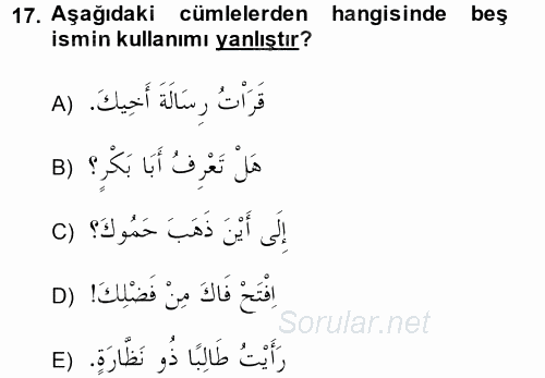 Arapça 2 2014 - 2015 Ara Sınavı 17.Soru