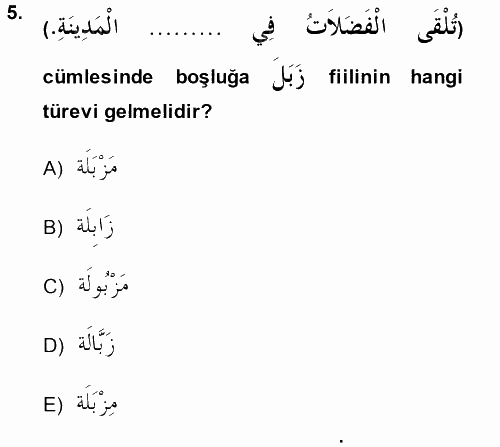 Arapça 2 2014 - 2015 Ara Sınavı 5.Soru