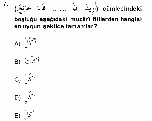 Arapça 2 2014 - 2015 Ara Sınavı 7.Soru