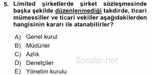 Ticaret Hukuku 2 2015 - 2016 Dönem Sonu Sınavı 5.Soru