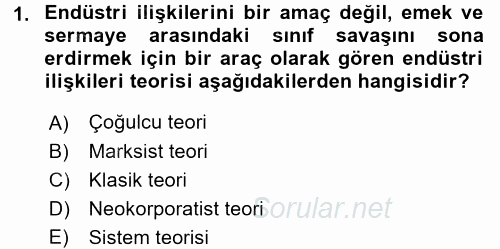 Endüstri İlişkileri 2016 - 2017 Ara Sınavı 1.Soru