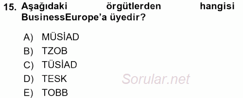 Endüstri İlişkileri 2016 - 2017 Ara Sınavı 15.Soru
