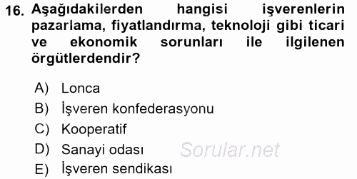 Endüstri İlişkileri 2016 - 2017 Ara Sınavı 16.Soru
