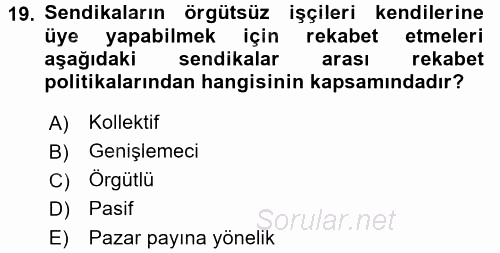 Endüstri İlişkileri 2016 - 2017 Ara Sınavı 19.Soru