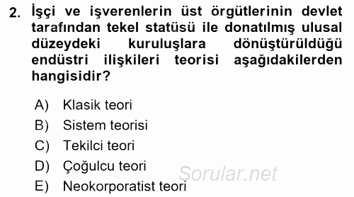Endüstri İlişkileri 2016 - 2017 Ara Sınavı 2.Soru