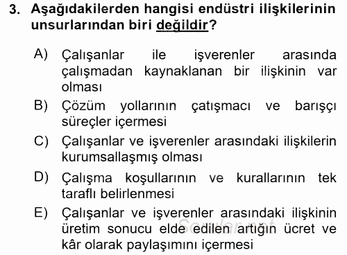 Endüstri İlişkileri 2016 - 2017 Ara Sınavı 3.Soru