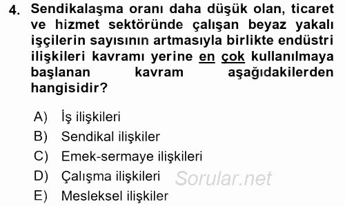 Endüstri İlişkileri 2016 - 2017 Ara Sınavı 4.Soru