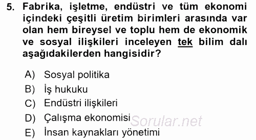 Endüstri İlişkileri 2016 - 2017 Ara Sınavı 5.Soru