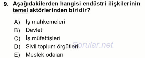 Endüstri İlişkileri 2016 - 2017 Ara Sınavı 9.Soru