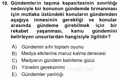 İletişim Kuramları 2017 - 2018 Ara Sınavı 10.Soru