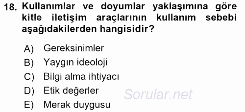 İletişim Kuramları 2017 - 2018 Ara Sınavı 18.Soru