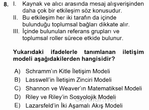 İletişim Kuramları 2017 - 2018 Ara Sınavı 8.Soru
