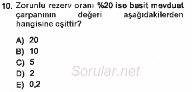 Para ve Banka 2012 - 2013 Tek Ders Sınavı 10.Soru